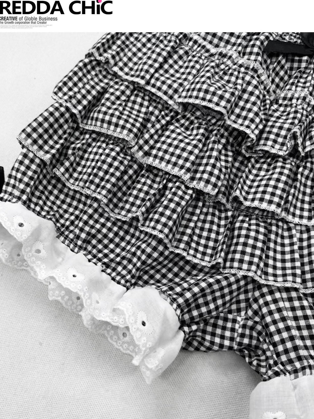REDDACHIC Black White Plaid Layered Cake Pleated Bow Princess Women'S Mini Skirts