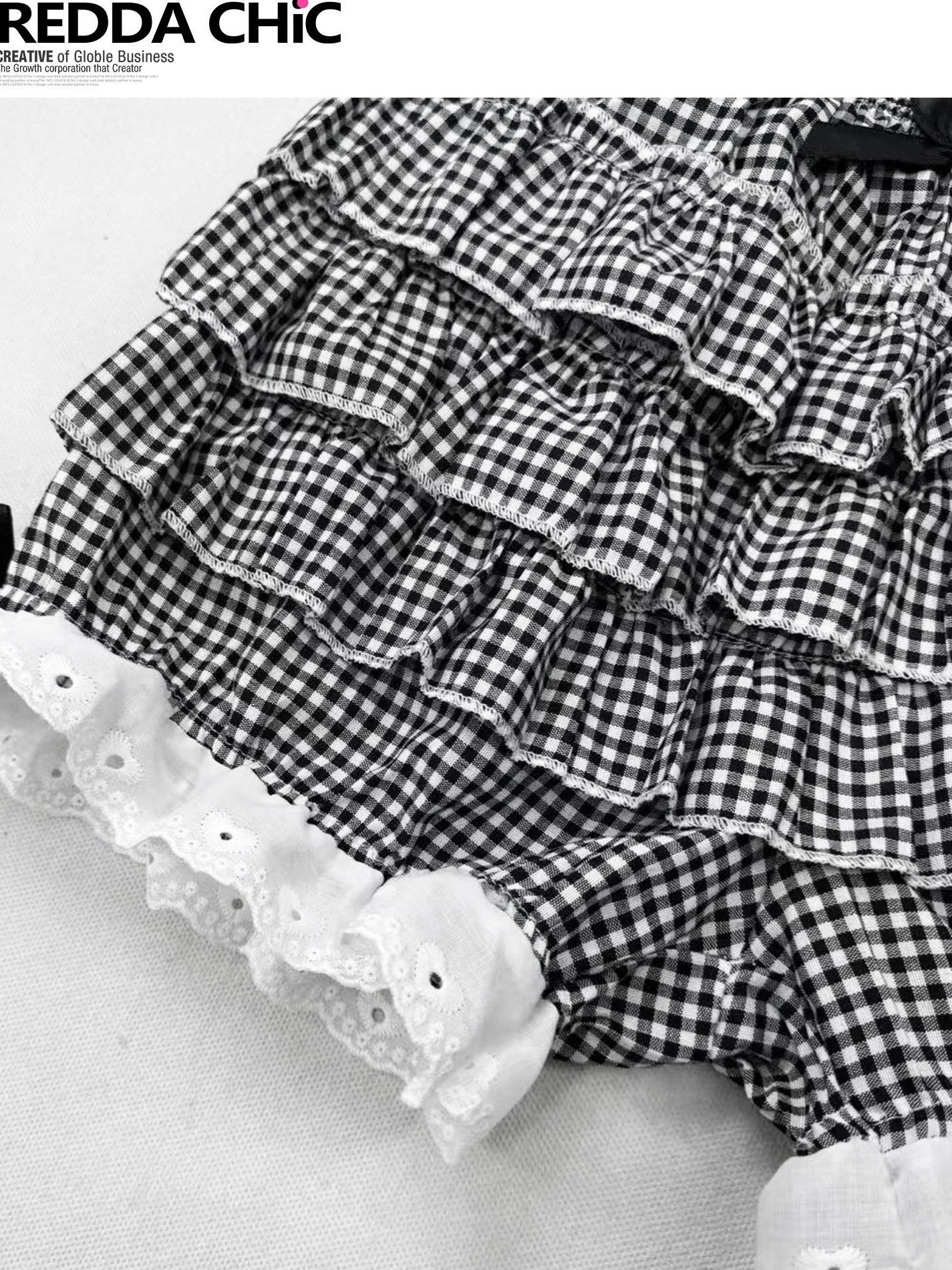 REDDACHIC Black White Plaid Layered Cake Pleated Bow Princess Women'S Mini Skirts