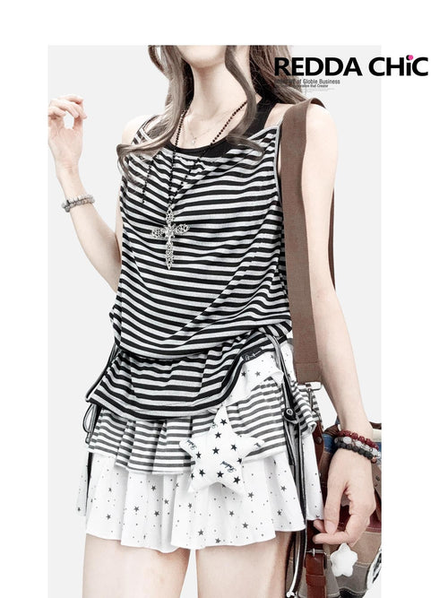 REDDACHIC Black White Striped Y2K Casual Loose Sleeveless Women'S Camisoles