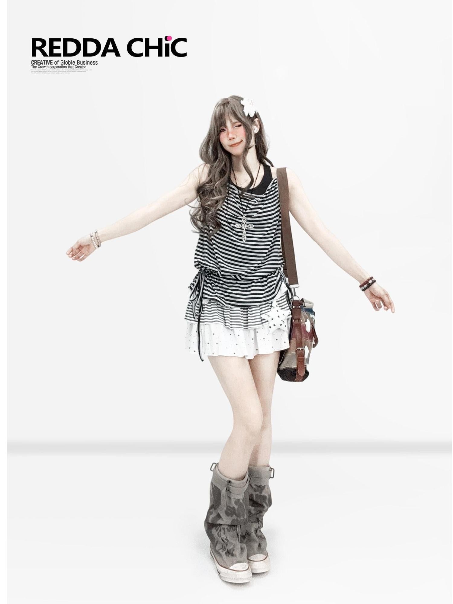 REDDACHIC Black White Striped Y2K Casual Loose Sleeveless Women'S Camisoles
