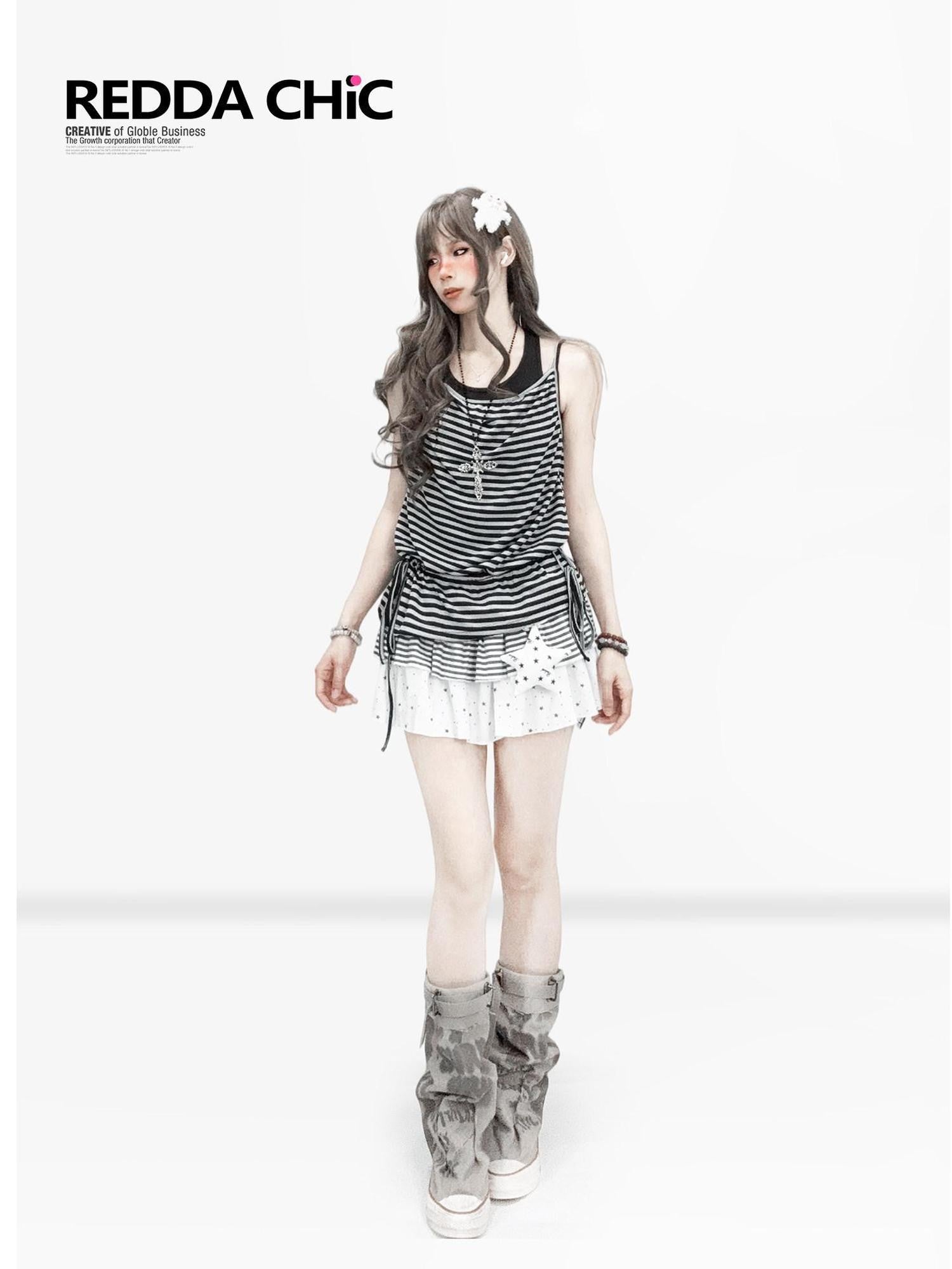 REDDACHIC Black White Striped Y2K Casual Loose Sleeveless Women'S Camisoles