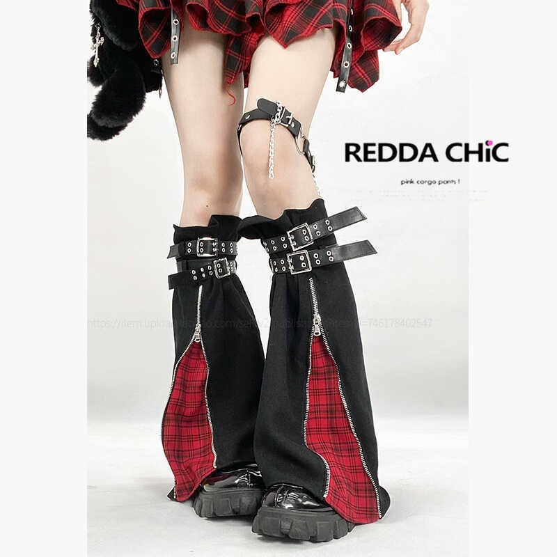 REDDACHIC_Black_Zipper_Stacked_Wide_Leg_Slouchy_Women'S_Denim_Leg_Warmers_MISSTT