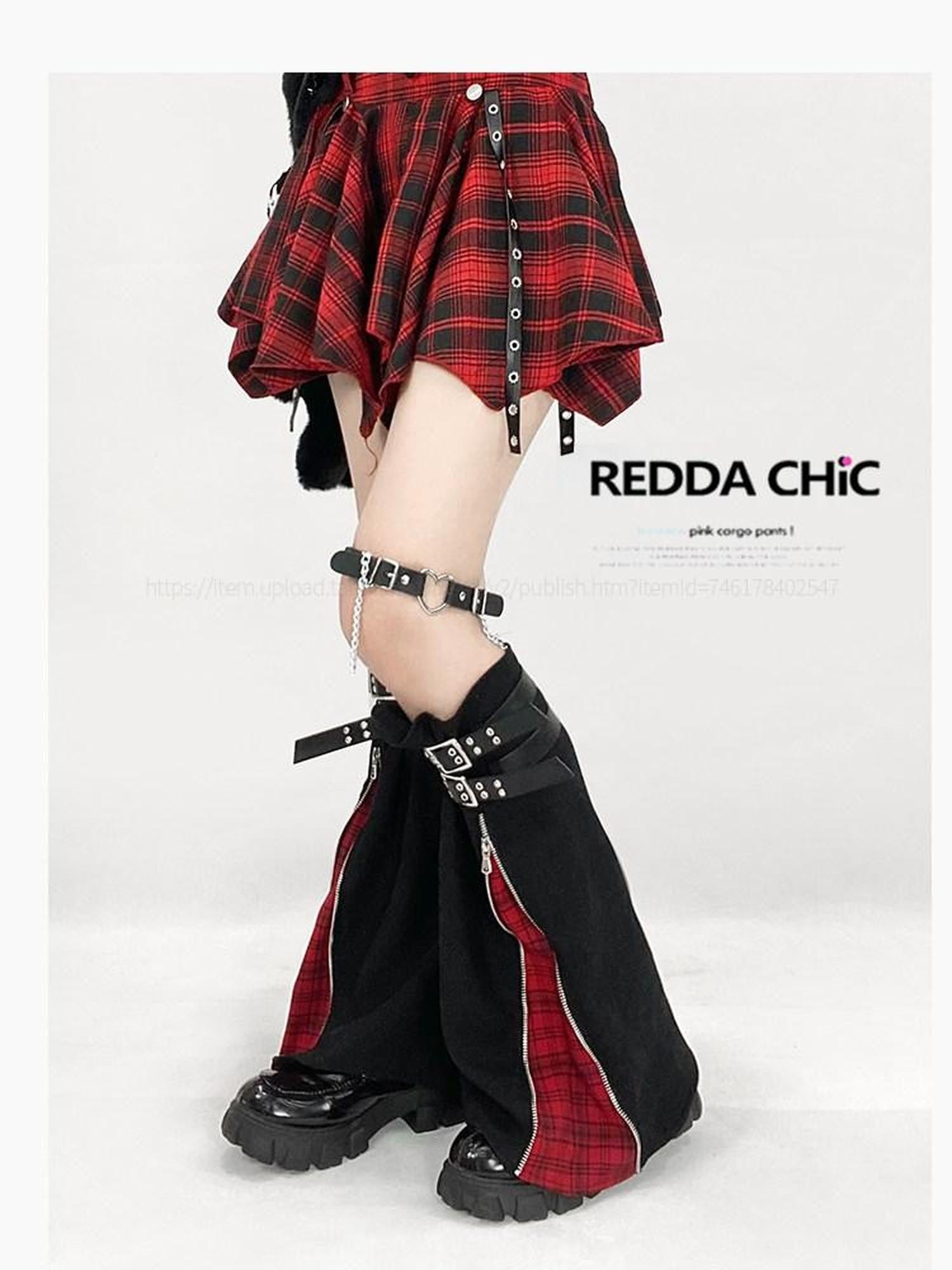 REDDACHIC Black Zipper Stacked Wide Leg Slouchy Women'S Denim Leg Warmers