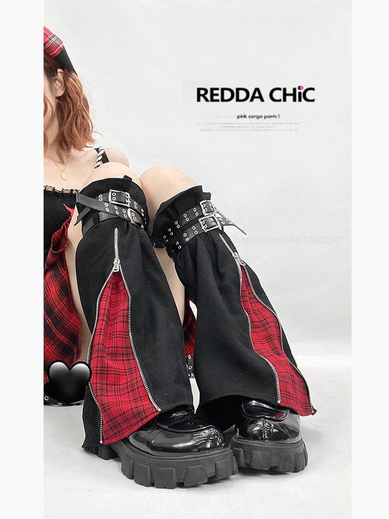 REDDACHIC Black Zipper Stacked Wide Leg Slouchy Women'S Denim Leg Warmers