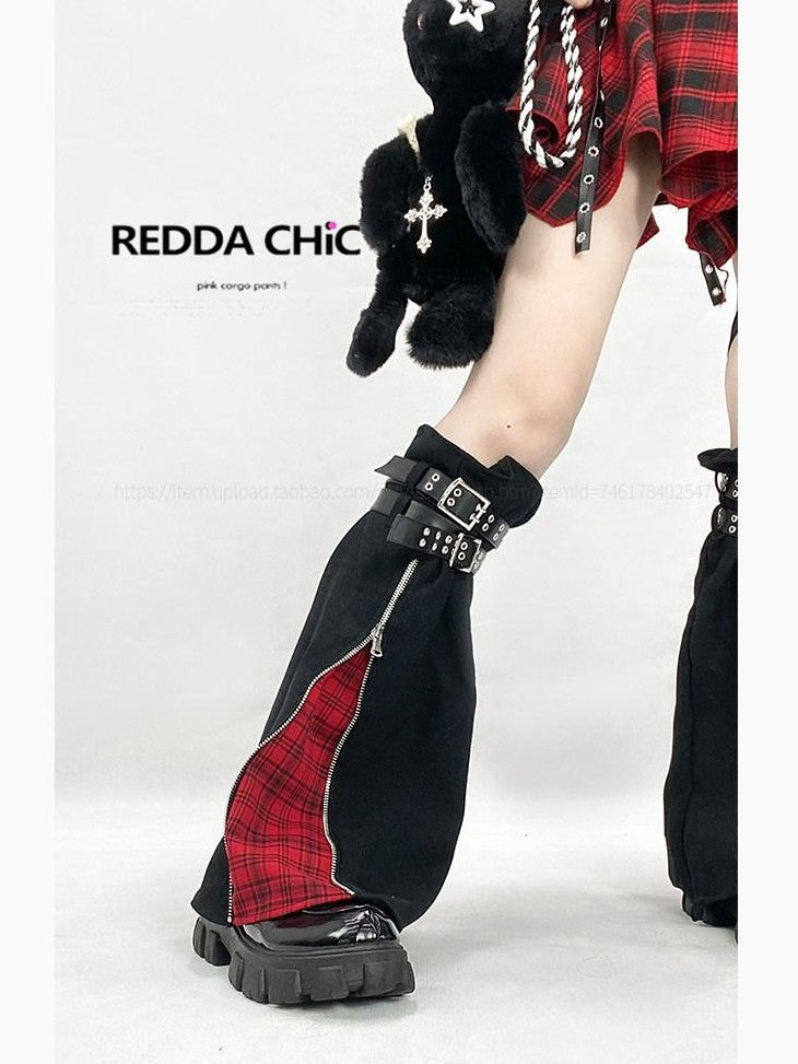 REDDACHIC Black Zipper Stacked Wide Leg Slouchy Women'S Denim Leg Warmers