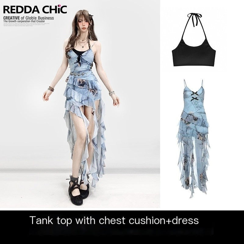 REDDACHIC_Blue_Asymmetric_Ruffle_Spaghetti_Retro_Women'S_Printed_Slip_Midi_Dresses_MISSTT