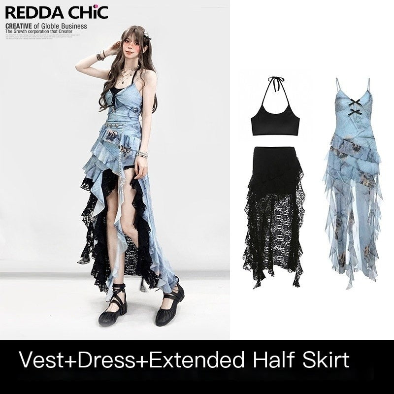 REDDACHIC_Blue_Asymmetric_Ruffle_Spaghetti_Retro_Women'S_Printed_Slip_Midi_Dresses_MISSTT
