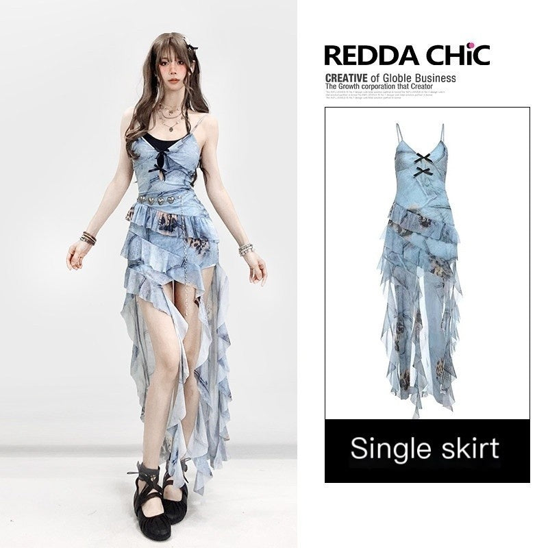 REDDACHIC_Blue_Asymmetric_Ruffle_Spaghetti_Retro_Women'S_Printed_Slip_Midi_Dresses_MISSTT