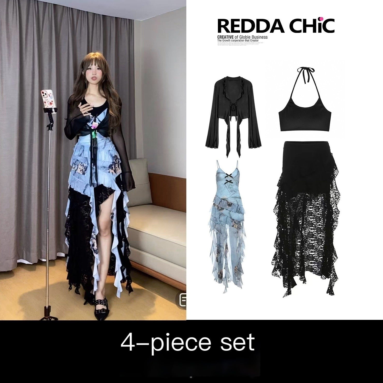 REDDACHIC_Blue_Asymmetric_Ruffle_Spaghetti_Retro_Women'S_Printed_Slip_Midi_Dresses_MISSTT