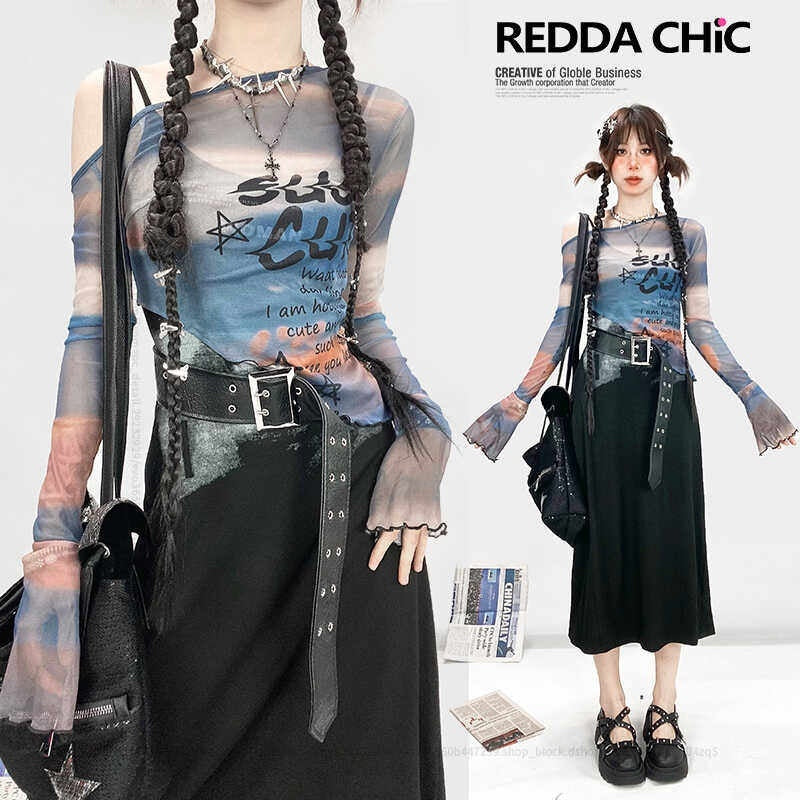REDDACHIC_Blue_Ombre_Mesh_Oil_Painting_Print_Bell_Sleeve_Women'S_Long_Sleeve_T-Shirts_MISSTT