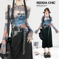 REDDACHIC_Blue_Ombre_Mesh_Oil_Painting_Print_Bell_Sleeve_Women'S_Long_Sleeve_T-Shirts_MISSTT