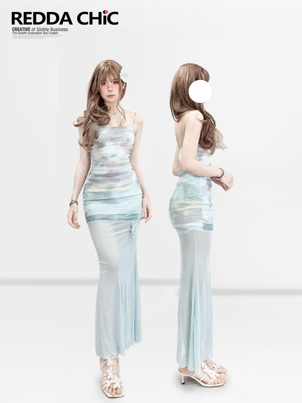 REDDACHIC Blue Ombre Sequin Layered Strappy Bodycon Women'S Slip Maxi Dresses