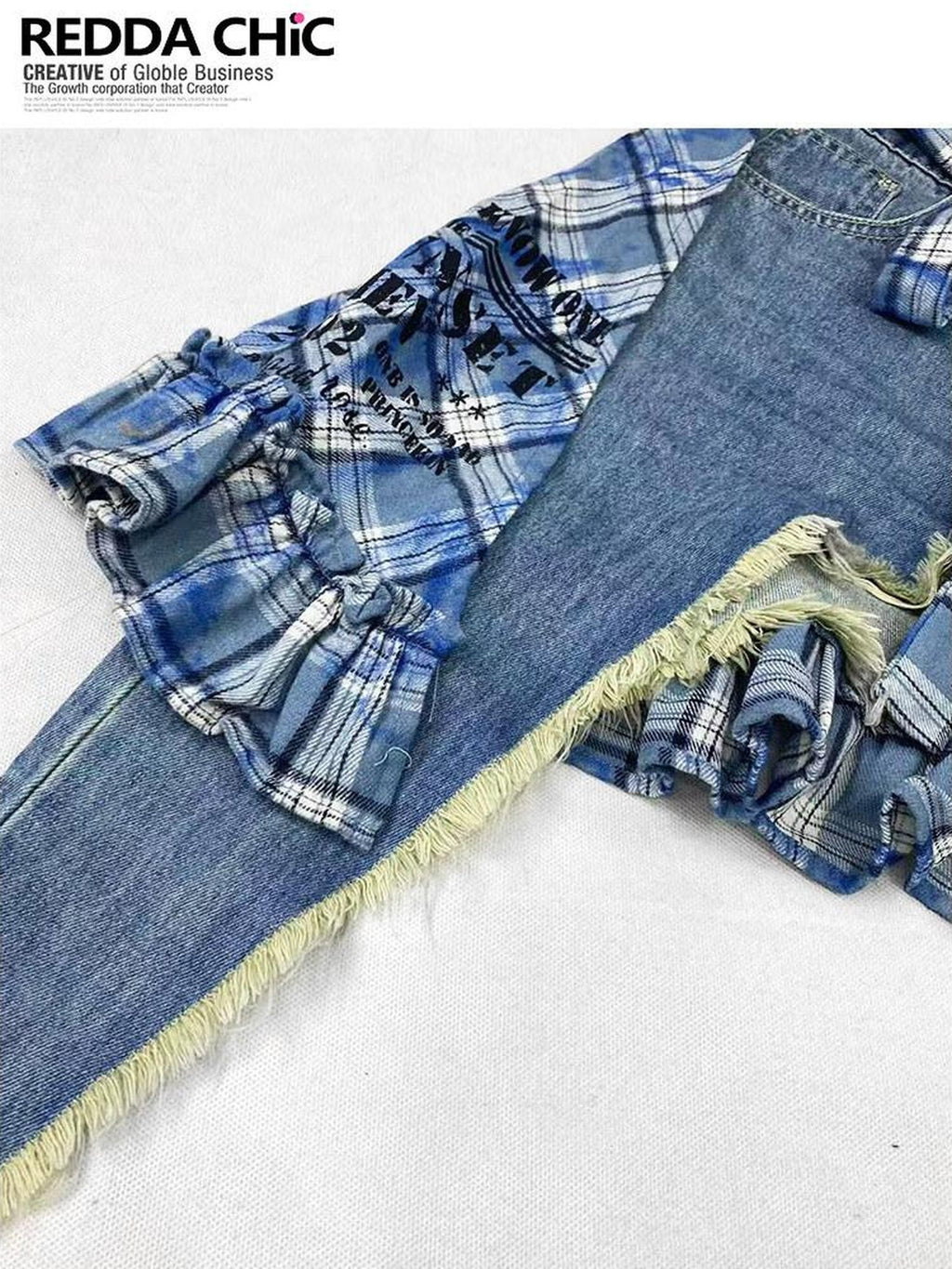 REDDACHIC Blue Plaid Asymmetric Layered Apron Ruffle Women'S Midi Skirts