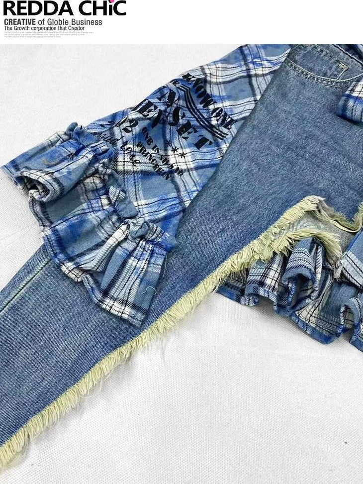 REDDACHIC Blue Plaid Asymmetric Layered Apron Ruffle Women'S Midi Skirts