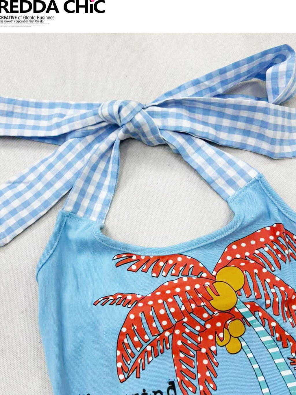 REDDACHIC Blue Plaid Bow Print Halter Neck Women'S Cropped Slim Tank Tops