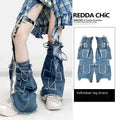 REDDACHIC_Blue_Subculture_Cross_Micro_Flare_Mid_Calf_Thin_Women'S_Leg_Warmers_MISSTT