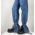 REDDACHIC_Blue_Washed_High_Waist_Tie_Slit_Slimming_Women'S_Wide-Leg_Jeans_MISSTT