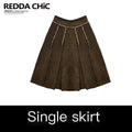 REDDACHIC_Brown_Embroidered_Pleated_A_Line_High_Waist_Women'S_Velvet_Midi_Skirts_MISSTT