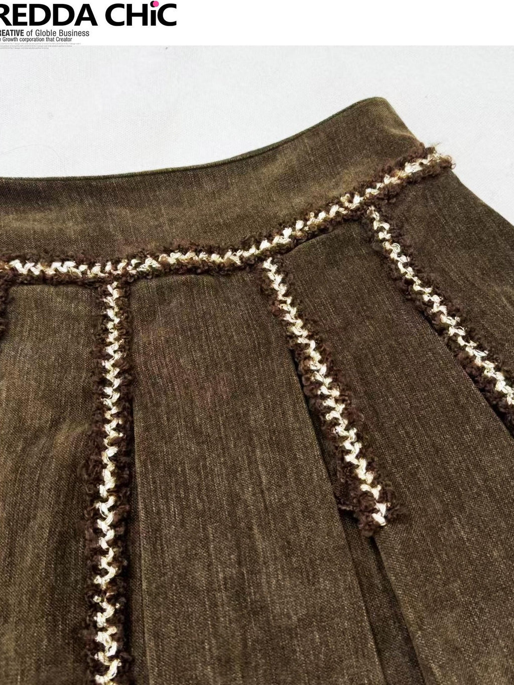 REDDACHIC Brown Embroidered Pleated A Line High Waist Women'S Velvet Midi Skirts