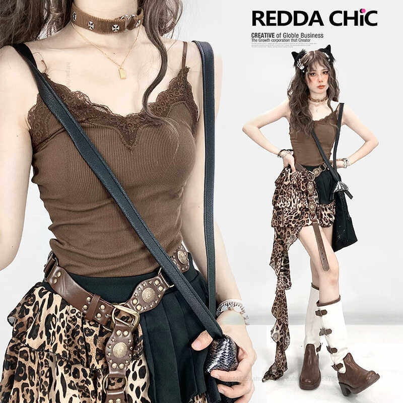 REDDACHIC_Brown_Lace_Solid_Built_In_Pad_Slim_Fit_Women'S_Knitted_Camisoles_MISSTT