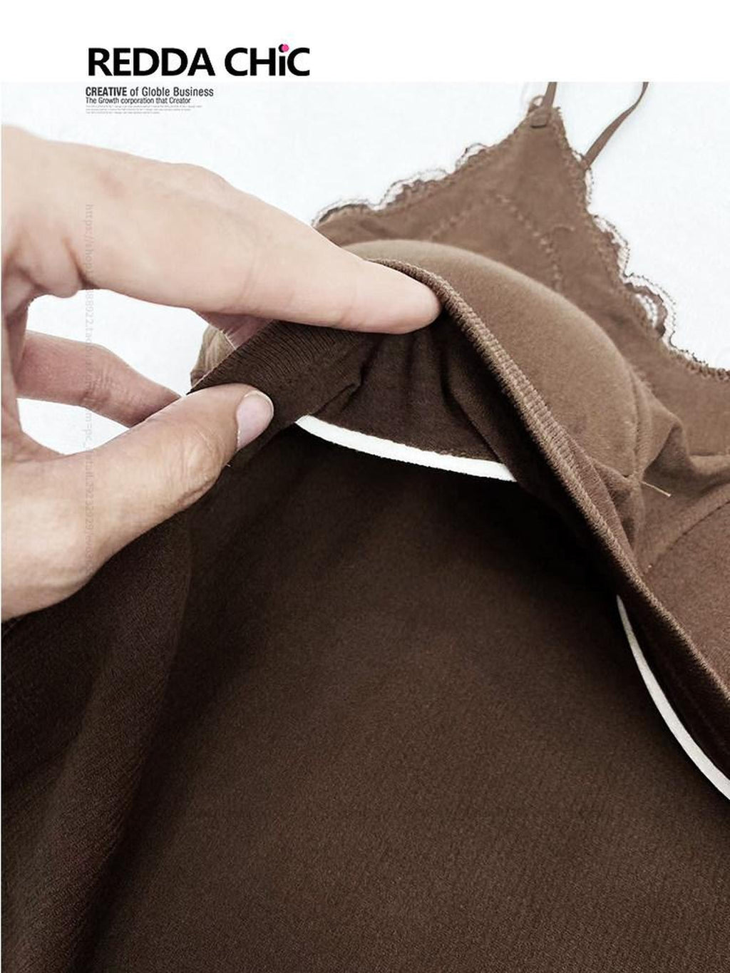 REDDACHIC Brown Lace Solid Built In Pad Slim Fit Women'S Knitted Camisoles