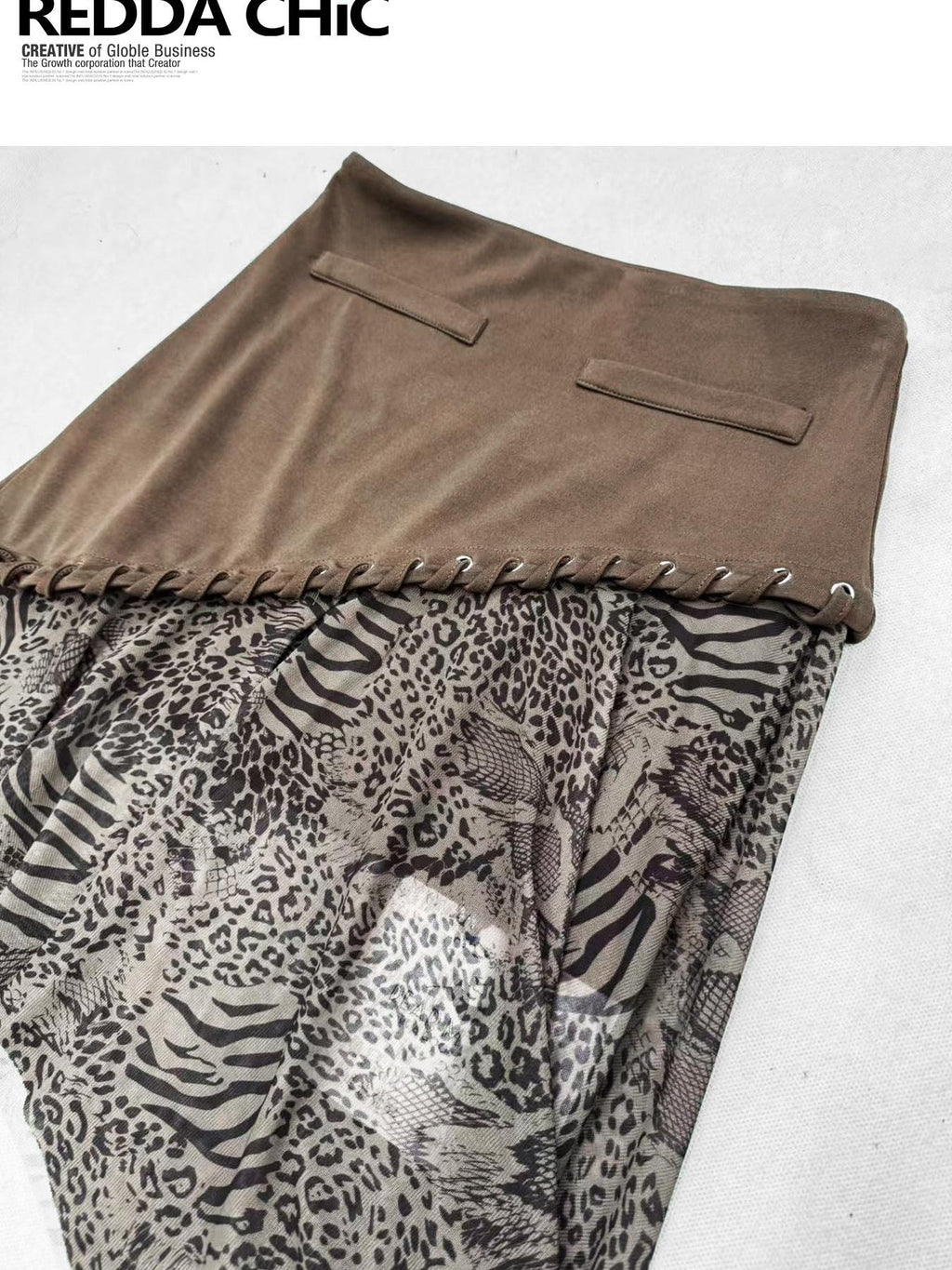 REDDACHIC Brown Leopard Print Asymmetric Ruffle High Waist A Line Women'S Midi Skirts