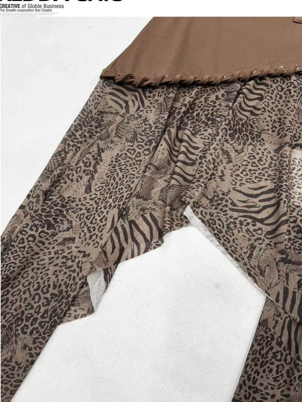 REDDACHIC Brown Leopard Print Asymmetric Ruffle High Waist A Line Women'S Midi Skirts
