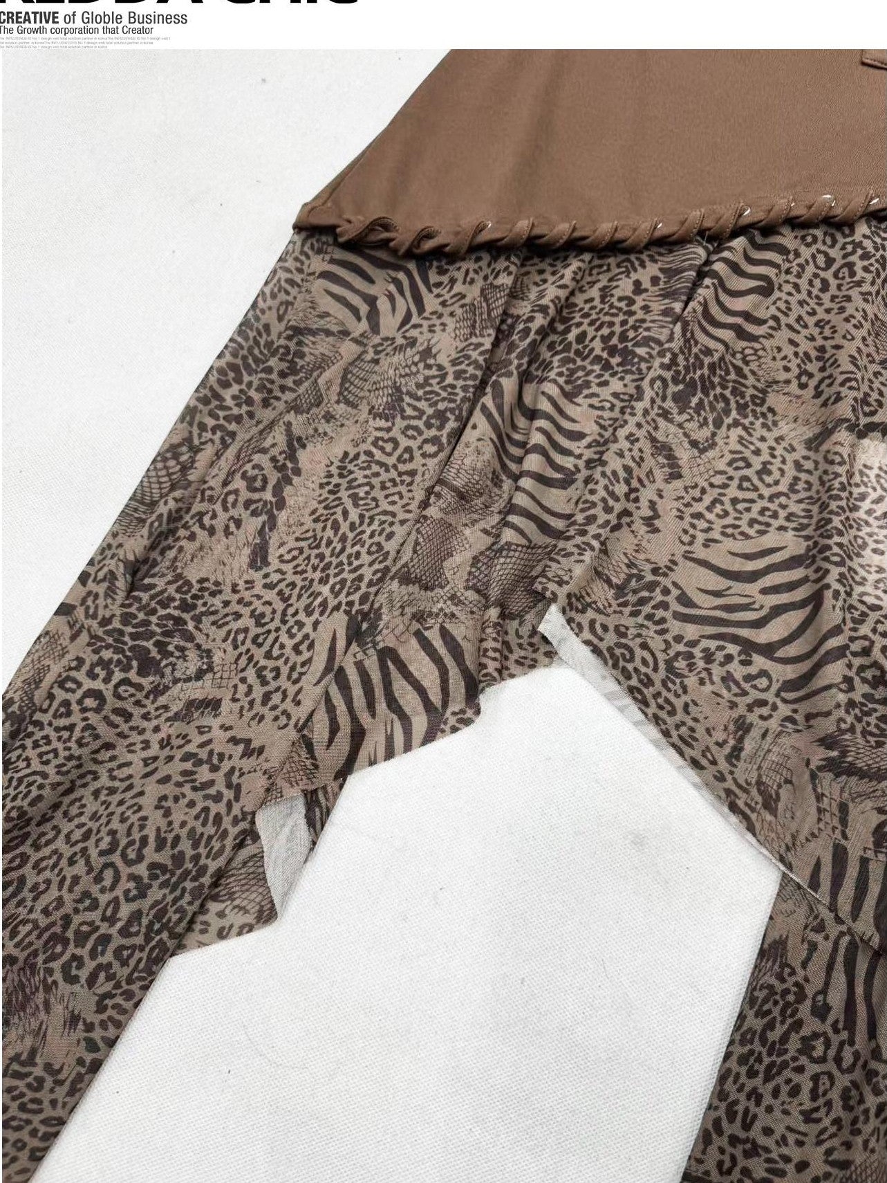 REDDACHIC Brown Leopard Print Asymmetric Ruffle High Waist A Line Women'S Midi Skirts