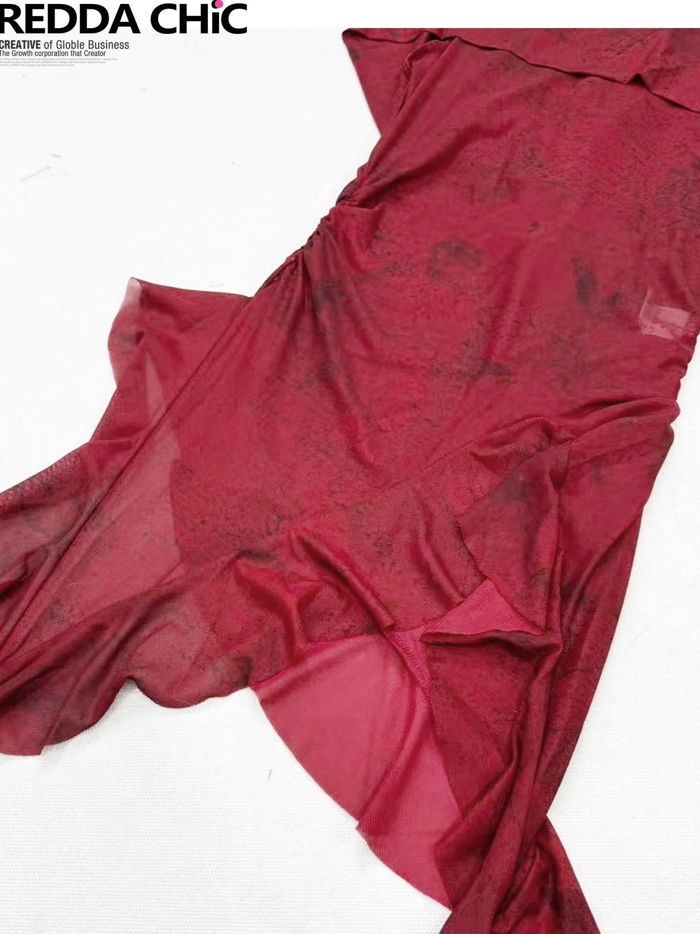 REDDACHIC Burgundy Retro Hooded Irregular Ruffle Waist Cinched Women'S Mesh Mini Dresses