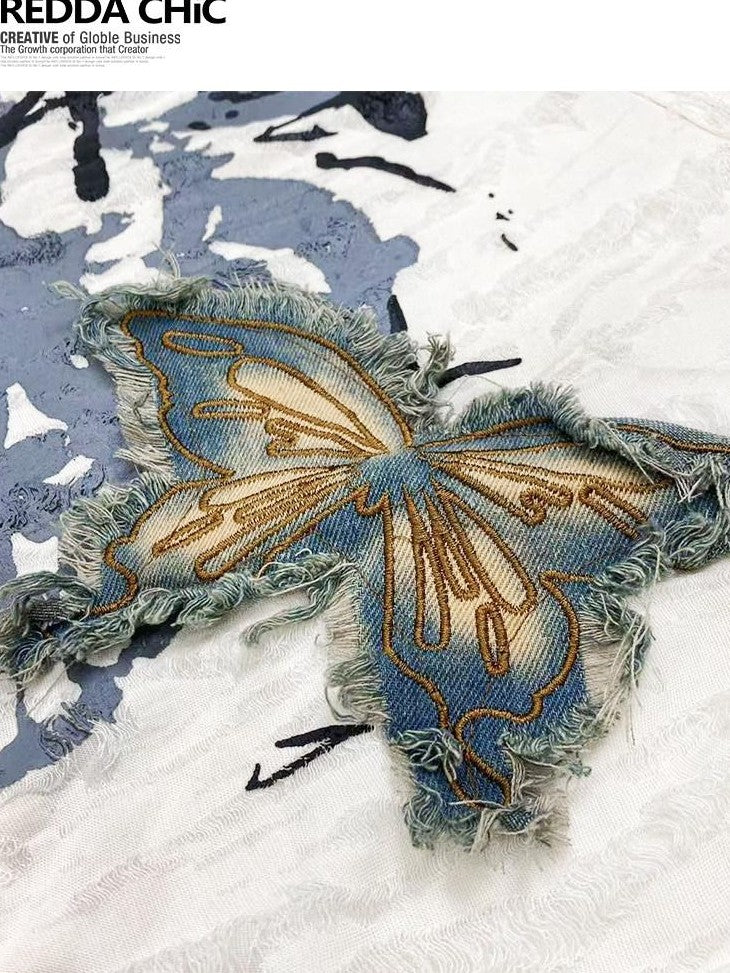REDDACHIC Butterfly Embroidered Off Shoulder Drawstring Women'S Short Sleeve T-Shirts