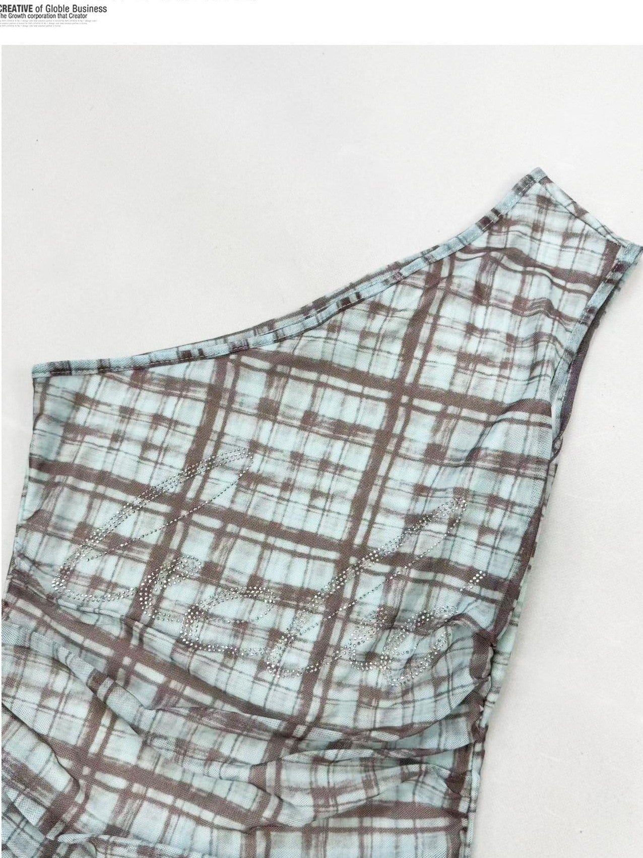 REDDACHIC Checked Asymmetric Shoulder Ruffle Cinched Waist Women'S Mesh Tank Tops