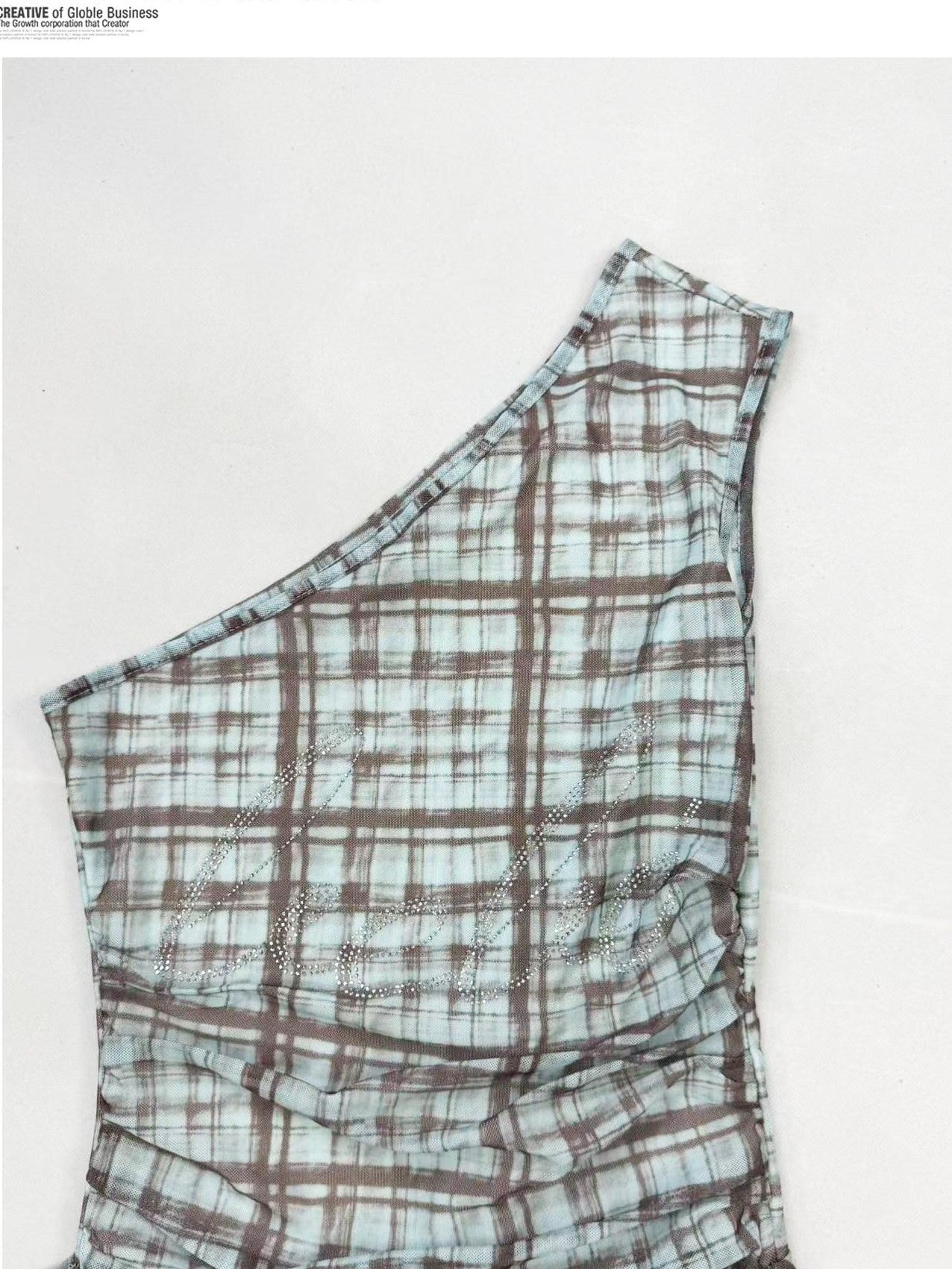 REDDACHIC Checked Asymmetric Shoulder Ruffle Cinched Waist Women'S Mesh Tank Tops