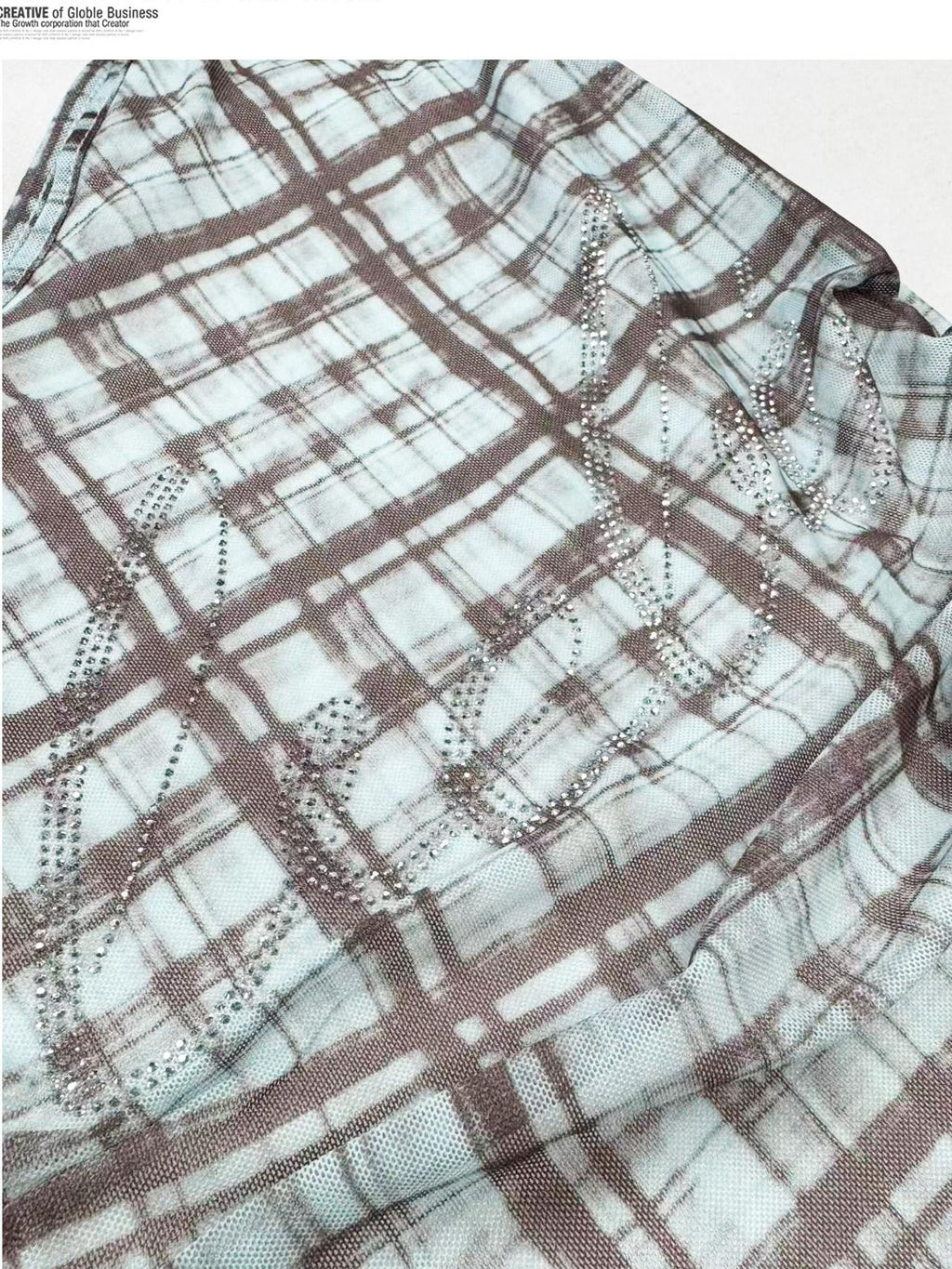REDDACHIC Checked Asymmetric Shoulder Ruffle Cinched Waist Women'S Mesh Tank Tops