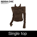 REDDACHIC_Coffee_Brown_Halter_One_Shoulder_Bell_Sleeves_Slim_Women'S_Long_Sleeve_T-Shirts_MISSTT