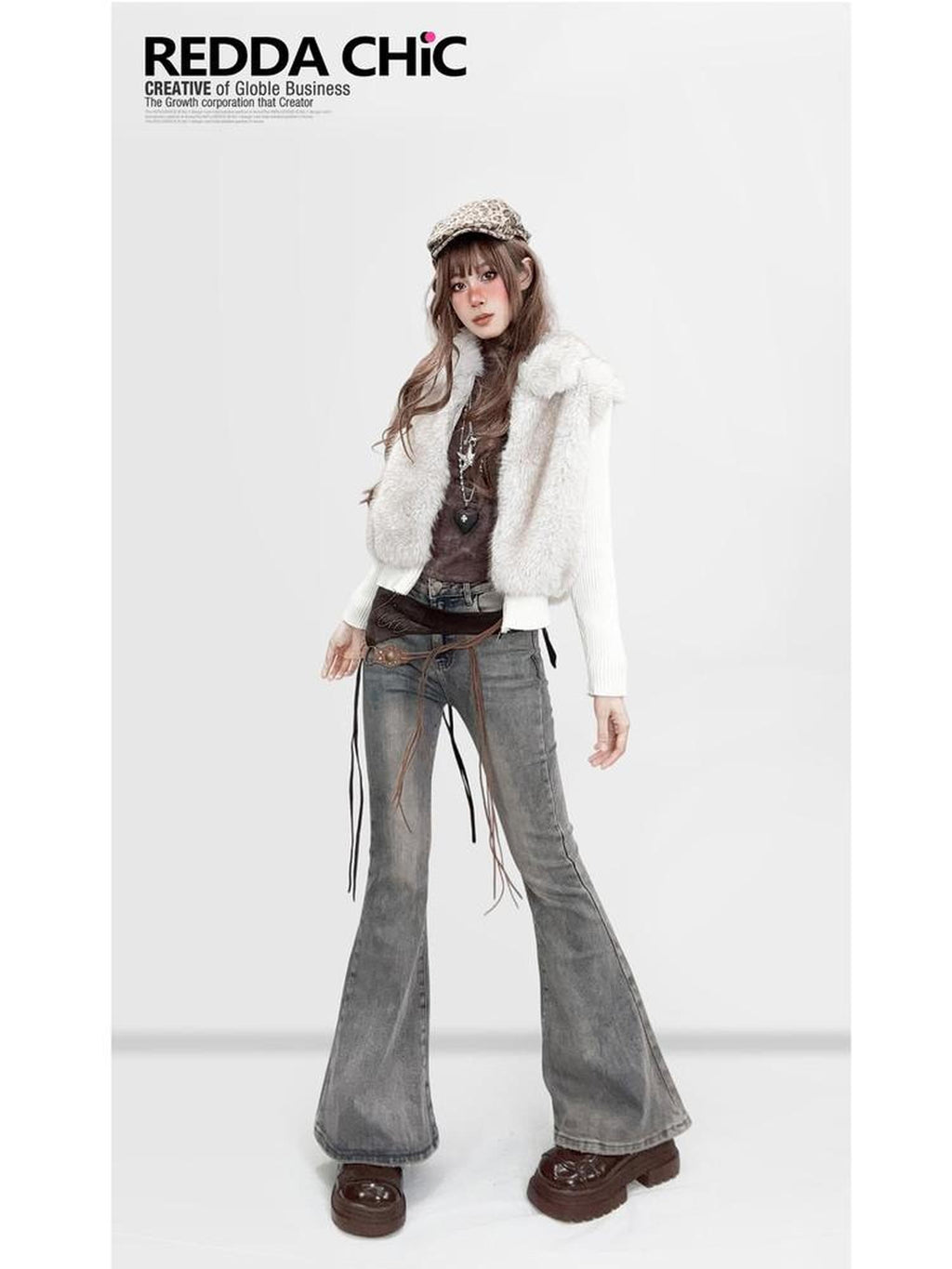 REDDACHIC Coffee Retro Tie Dye Gradient Cinched Waist Women'S Derong Long Sleeve T-Shirts