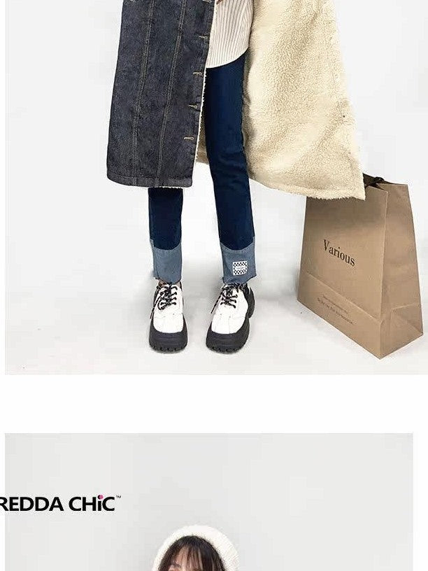REDDACHIC College Shearling Collar Mid Length Loose Fit Women'S Cotton Puffer Jackets
