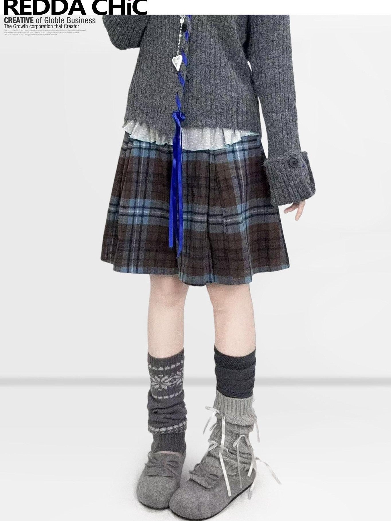 REDDACHIC Colorblock Plaid A Line High Waist Women'S Wool Blend Mini Skirts