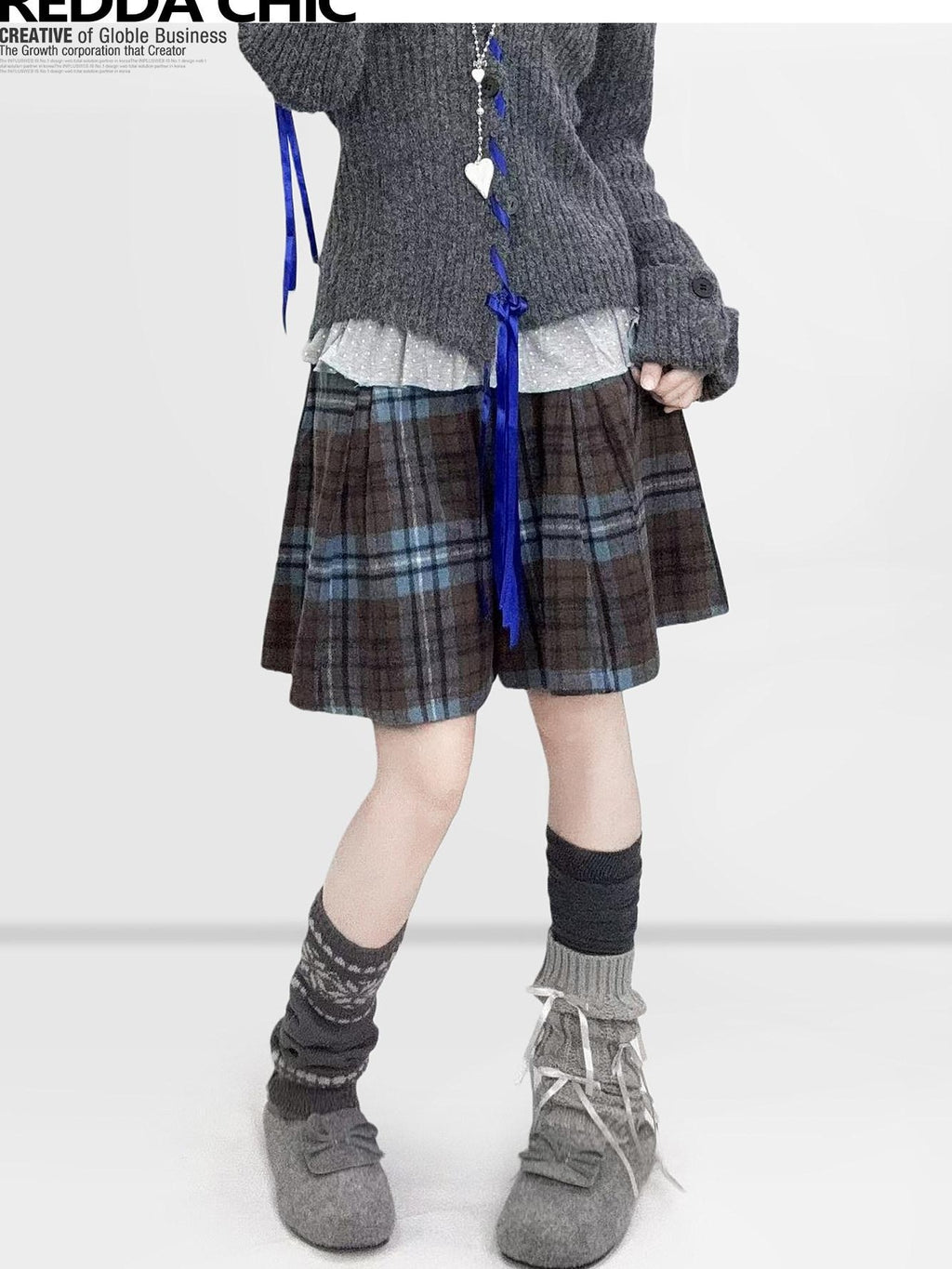 REDDACHIC Colorblock Plaid A Line High Waist Women'S Wool Blend Mini Skirts