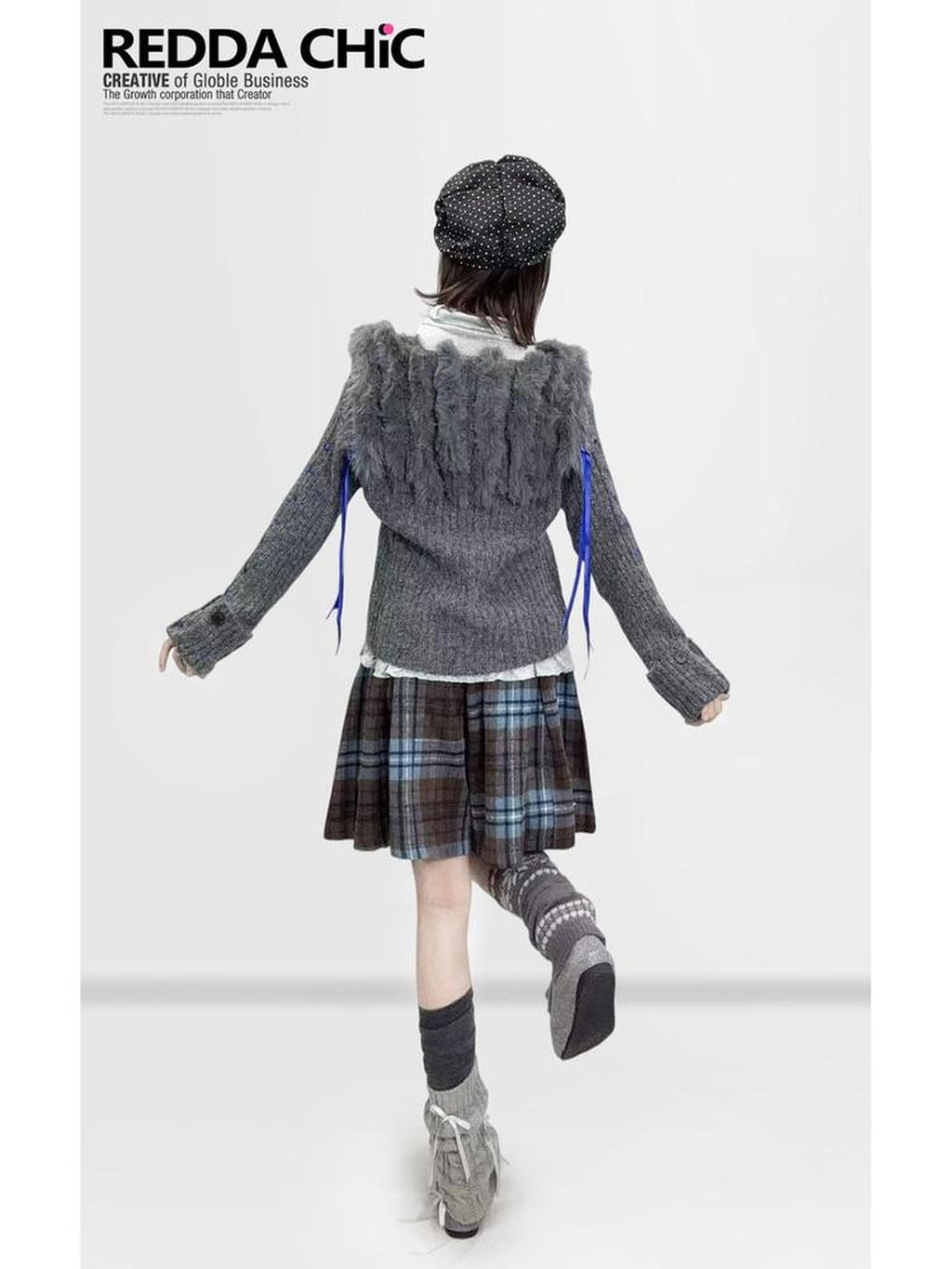 REDDACHIC Colorblock Plaid A Line High Waist Women'S Wool Blend Mini Skirts