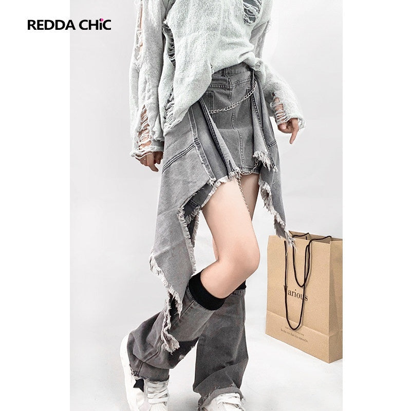 REDDACHIC_Cyberpunk_Asymmetric_Ruffle_Pocket_High_Waisted_A_Line_Women'S_Denim_Midi_Skirts_MISSTT
