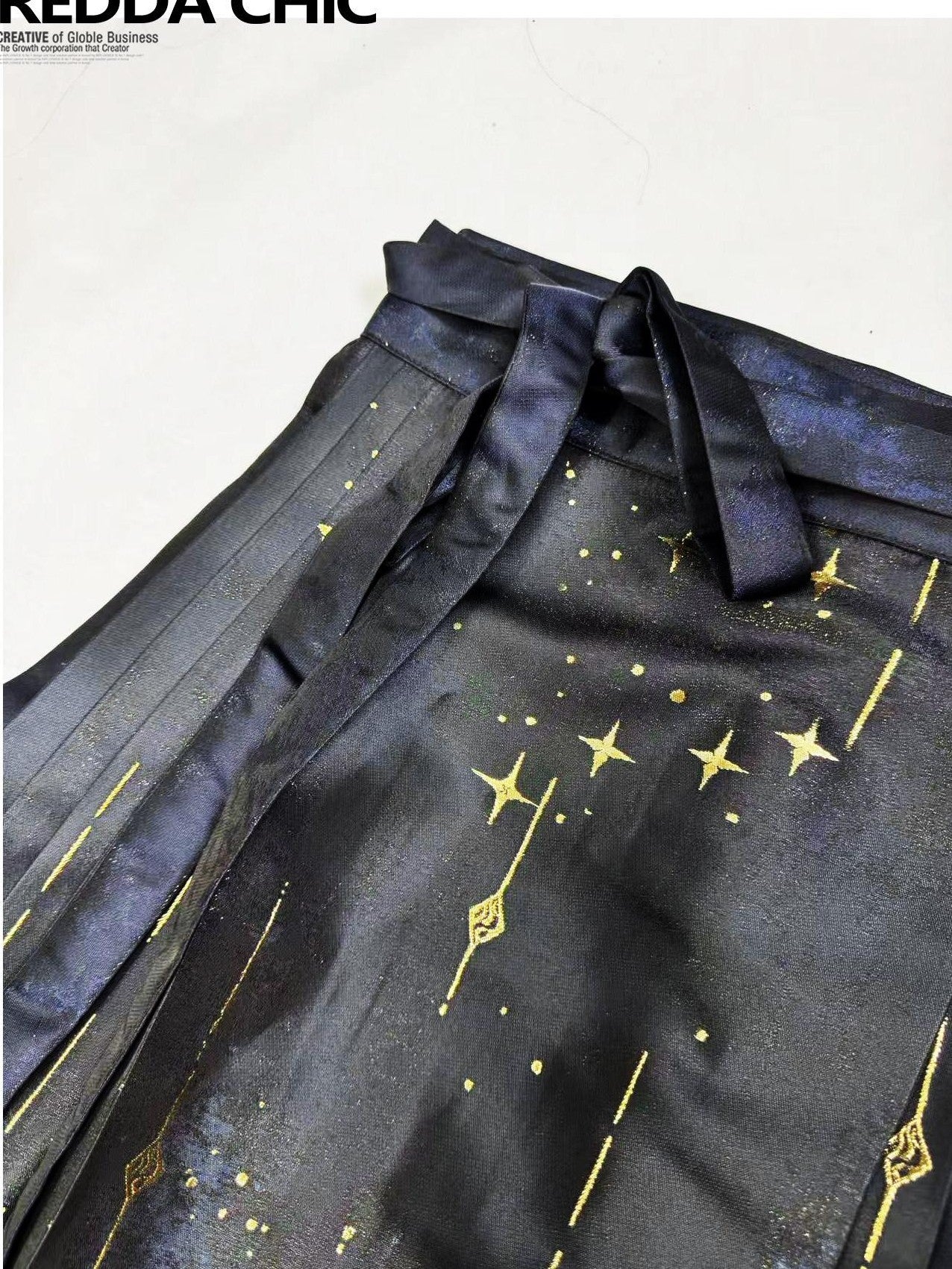 REDDACHIC Dark Embroidered Gradient Pleated Ma Mian Women'S Polyester Maxi Skirts