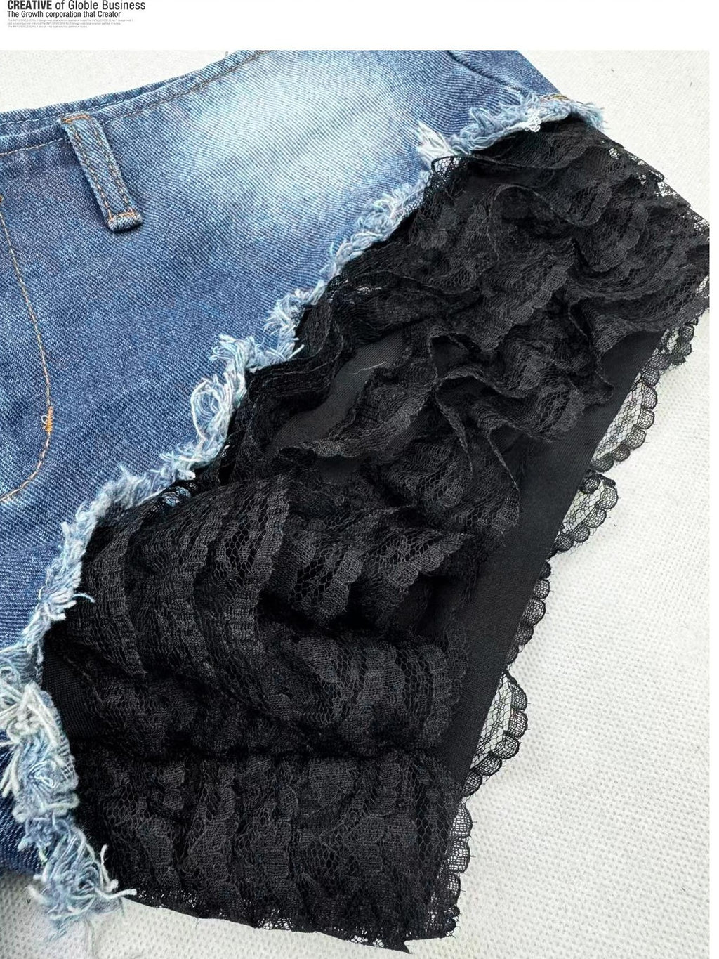 REDDACHIC Dark Goth Lace Patchwork Chain Low Waist Women'S Denim Shorts