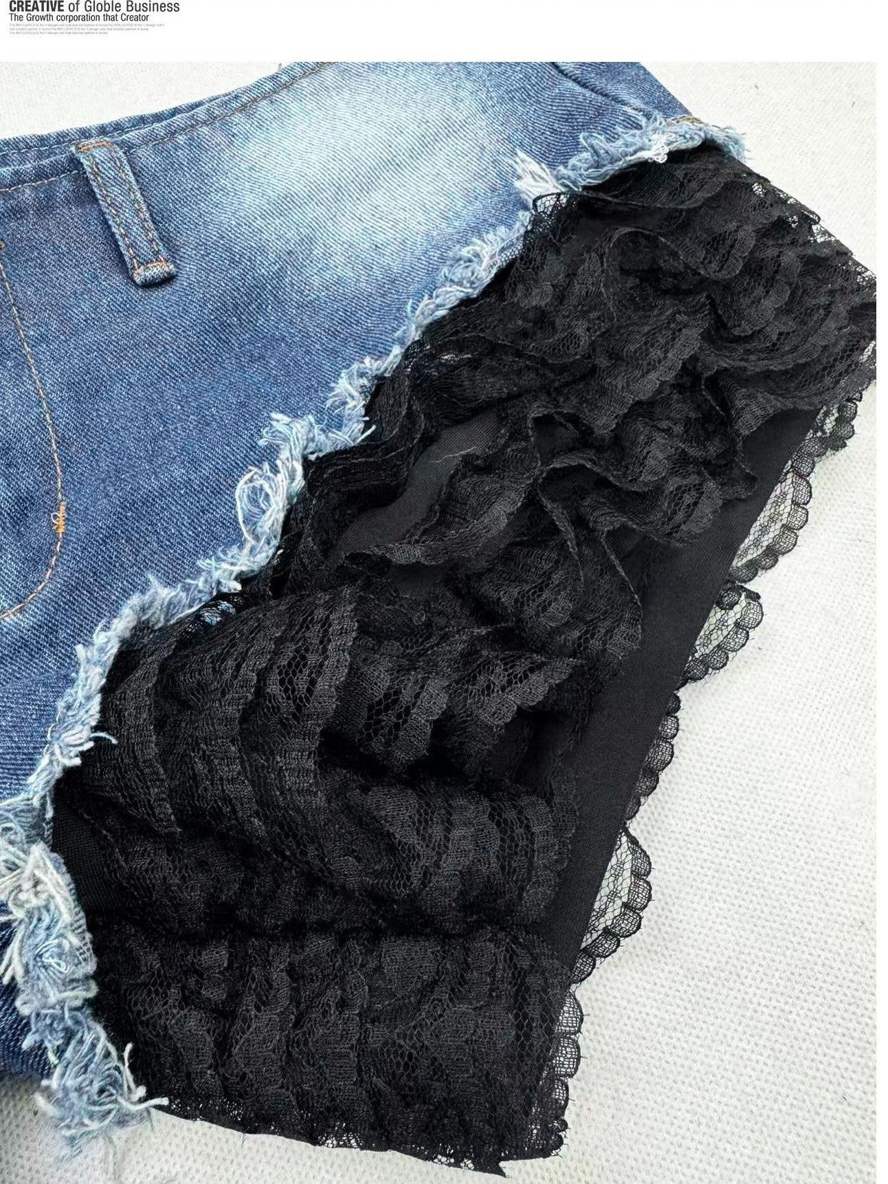 REDDACHIC Dark Goth Lace Patchwork Chain Low Waist Women'S Denim Shorts