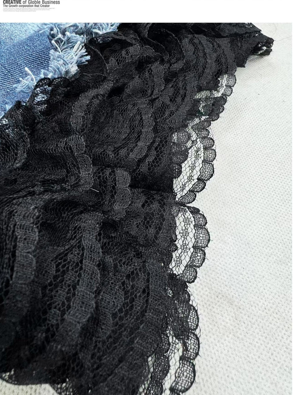 REDDACHIC Dark Goth Lace Patchwork Chain Low Waist Women'S Denim Shorts