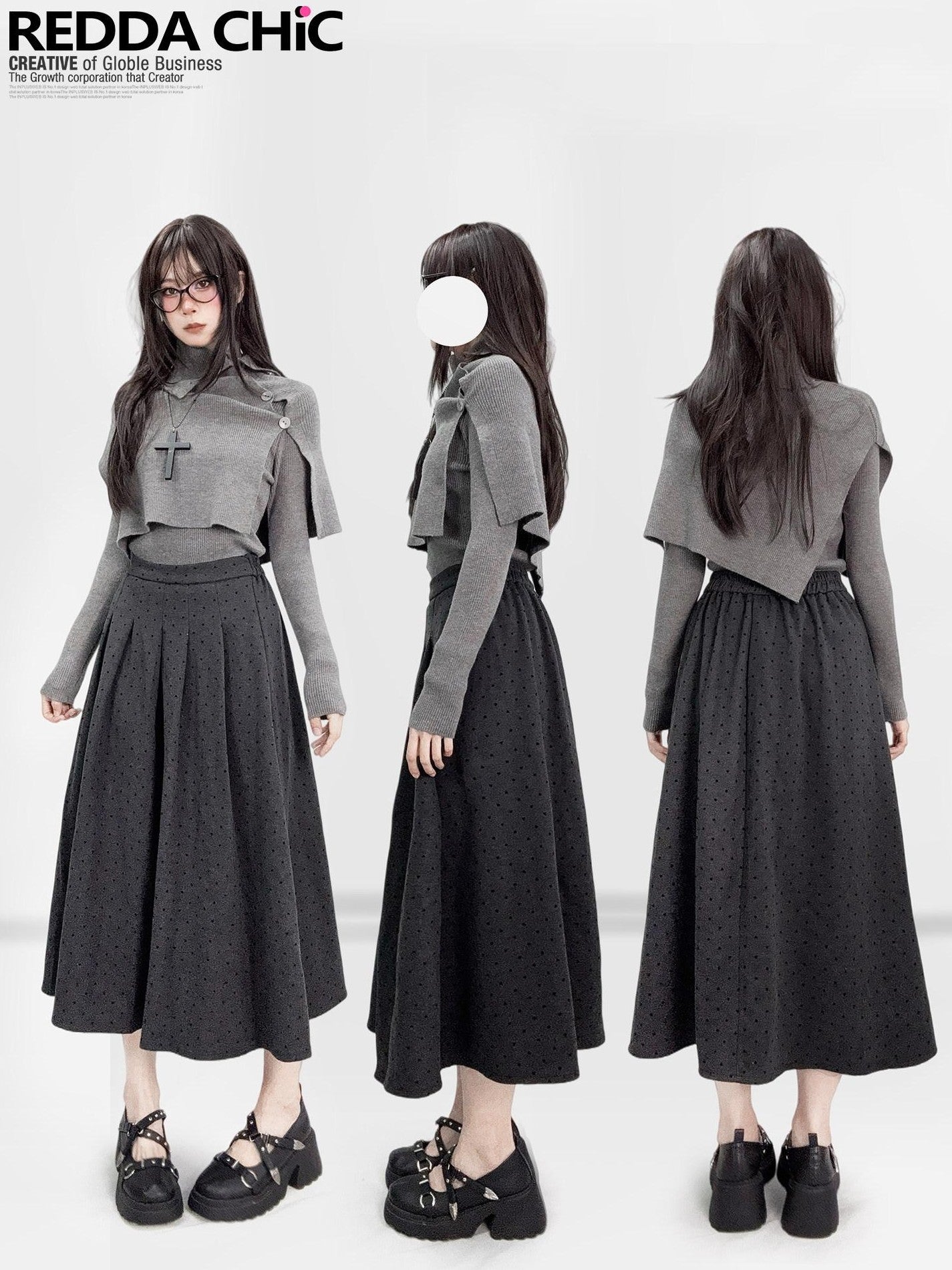 REDDACHIC Dark Gothic Asymmetric Cape High Neck Cropped Women'S Knit Cardigans