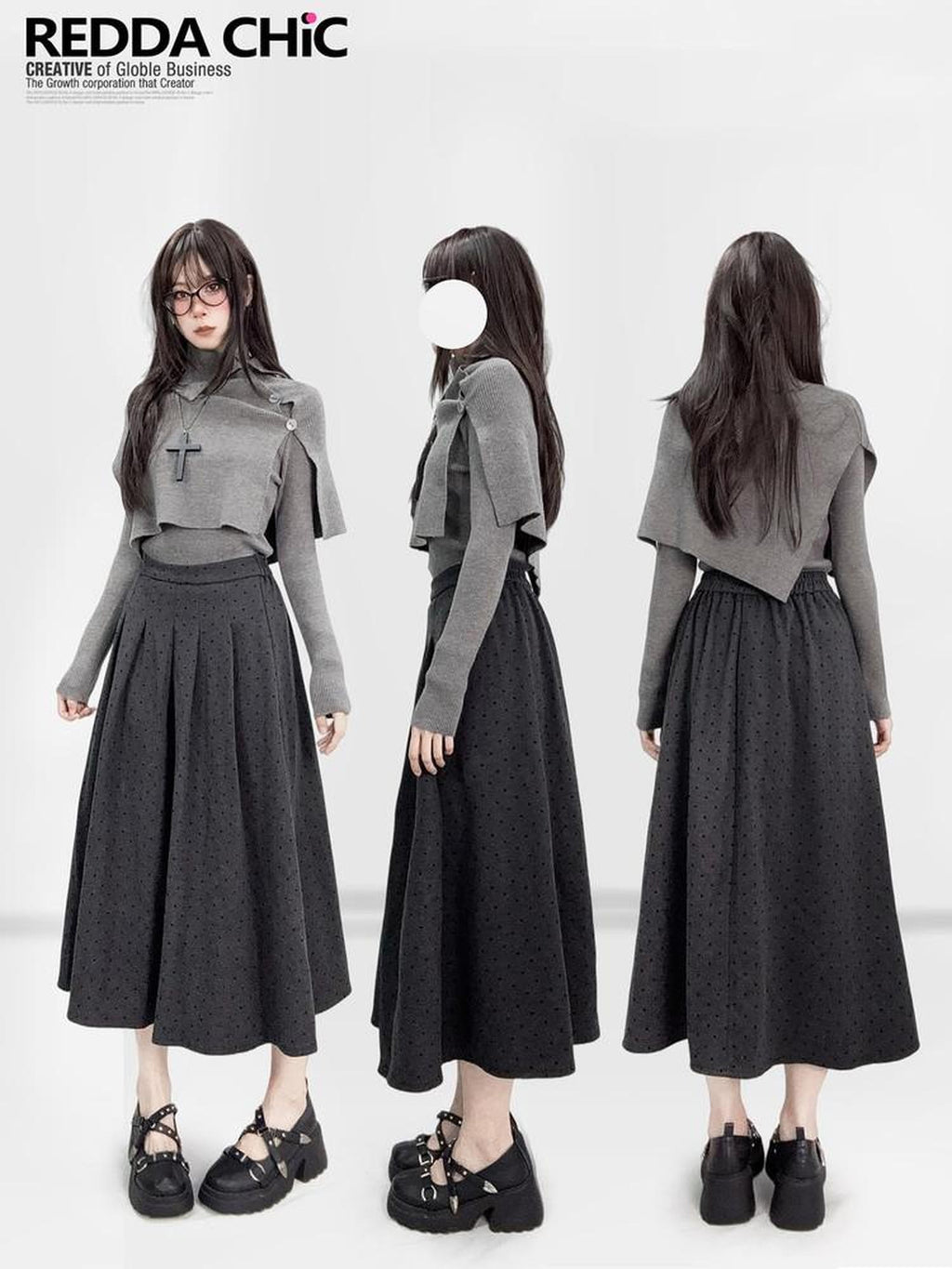 REDDACHIC Dark Gothic Asymmetric Cape High Neck Cropped Women'S Knit Cardigans