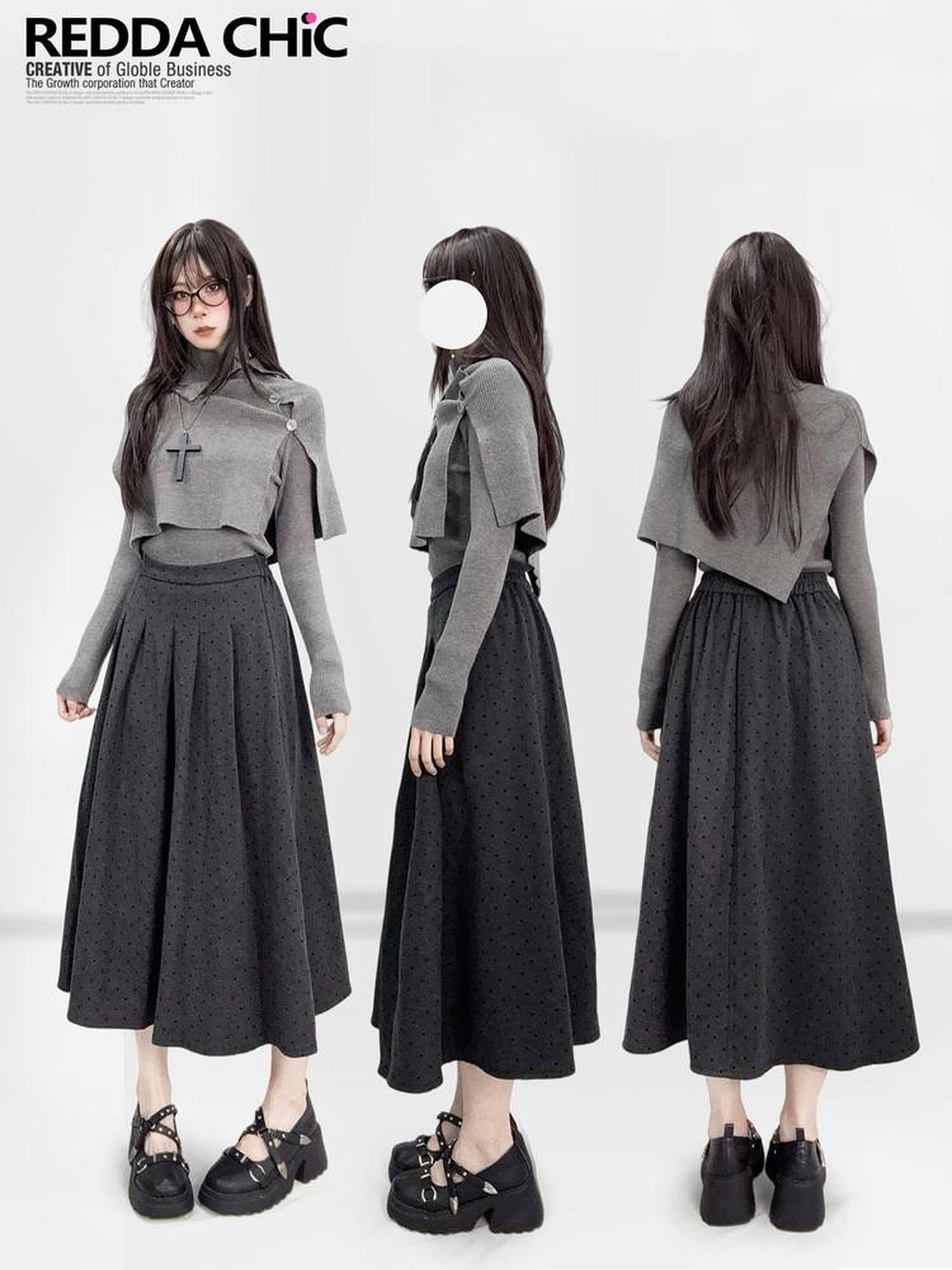 REDDACHIC Dark Gothic Asymmetric Cape High Neck Cropped Women'S Knit Cardigans