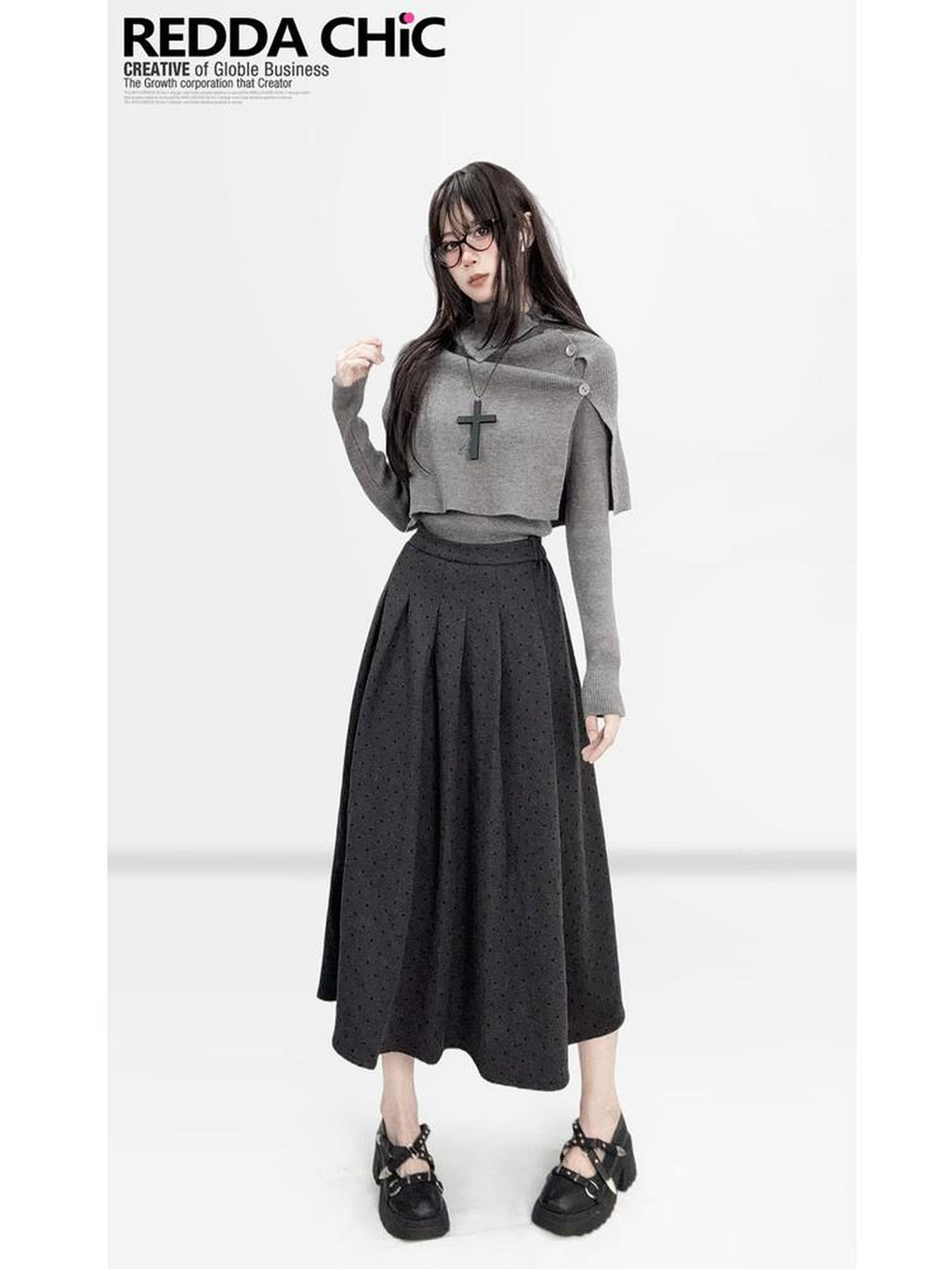 REDDACHIC Dark Gothic Asymmetric Cape High Neck Cropped Women'S Knit Cardigans