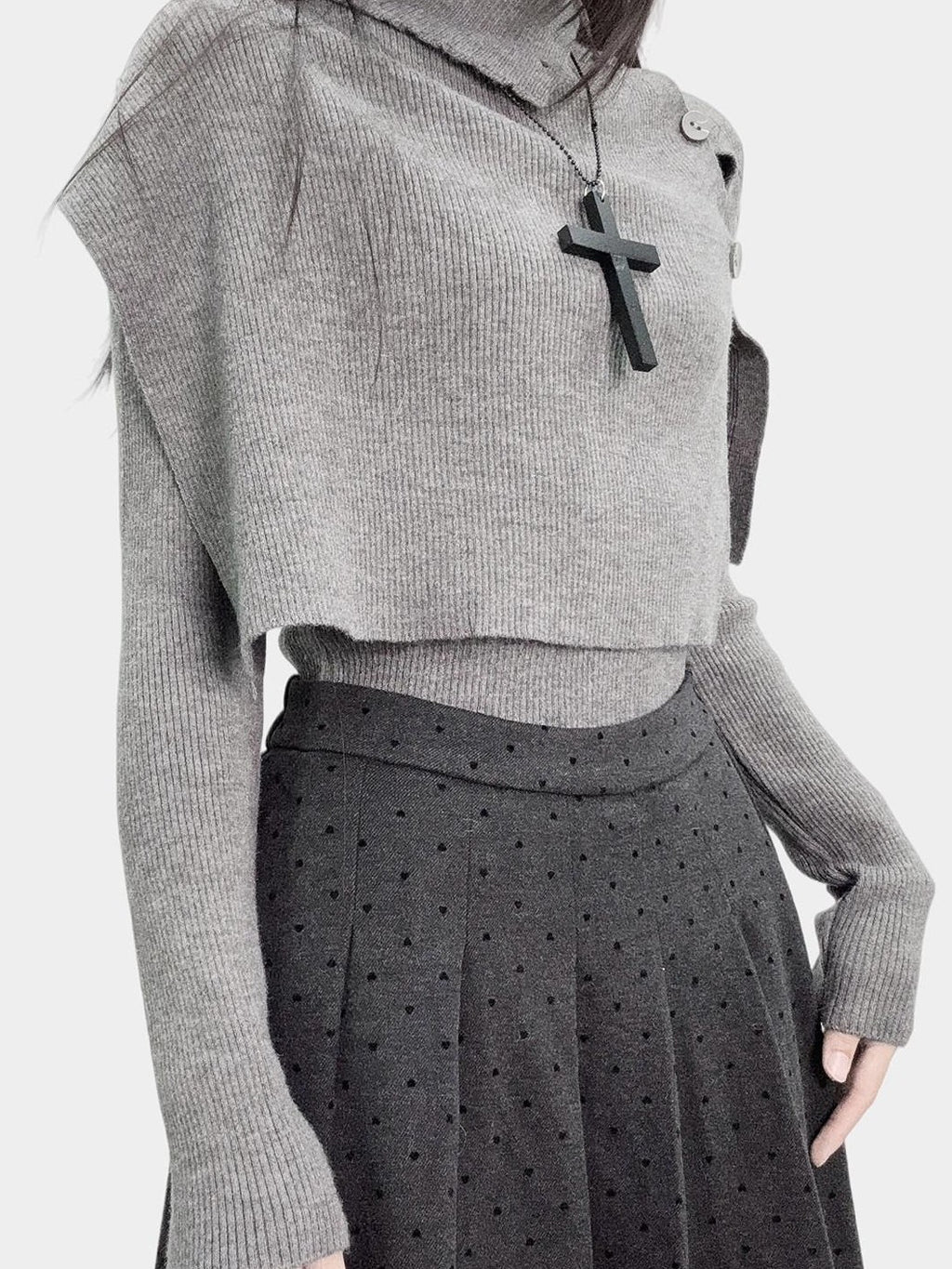 REDDACHIC Dark Gothic Asymmetric Cape High Neck Cropped Women'S Knit Cardigans