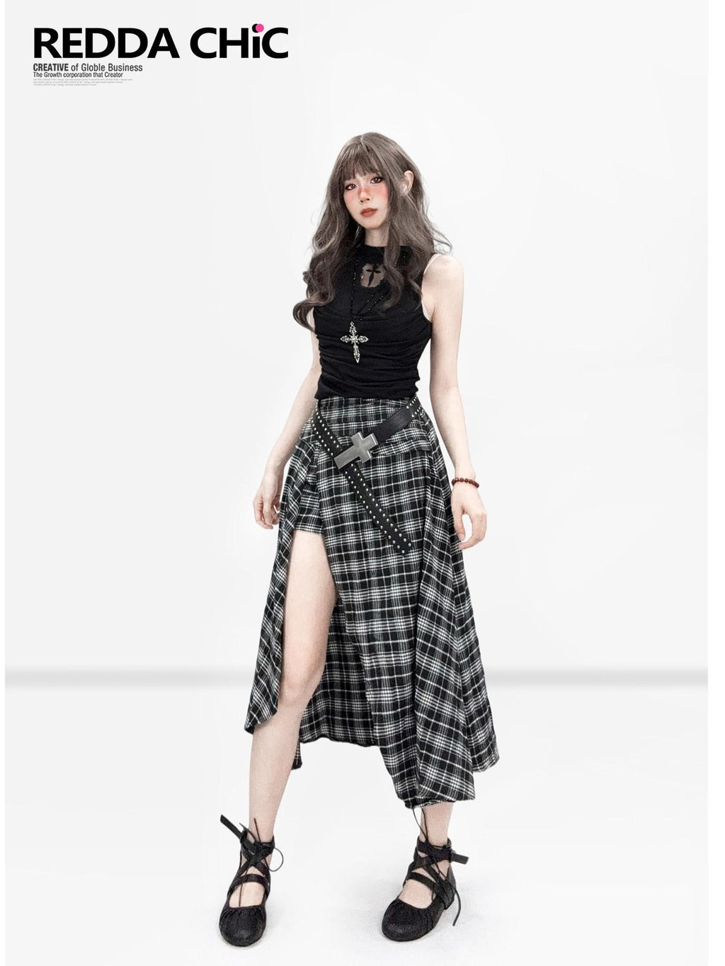 REDDACHIC Dark Gothic Cross Cutout Cinched Waist Padded Bust Women'S Tank Tops
